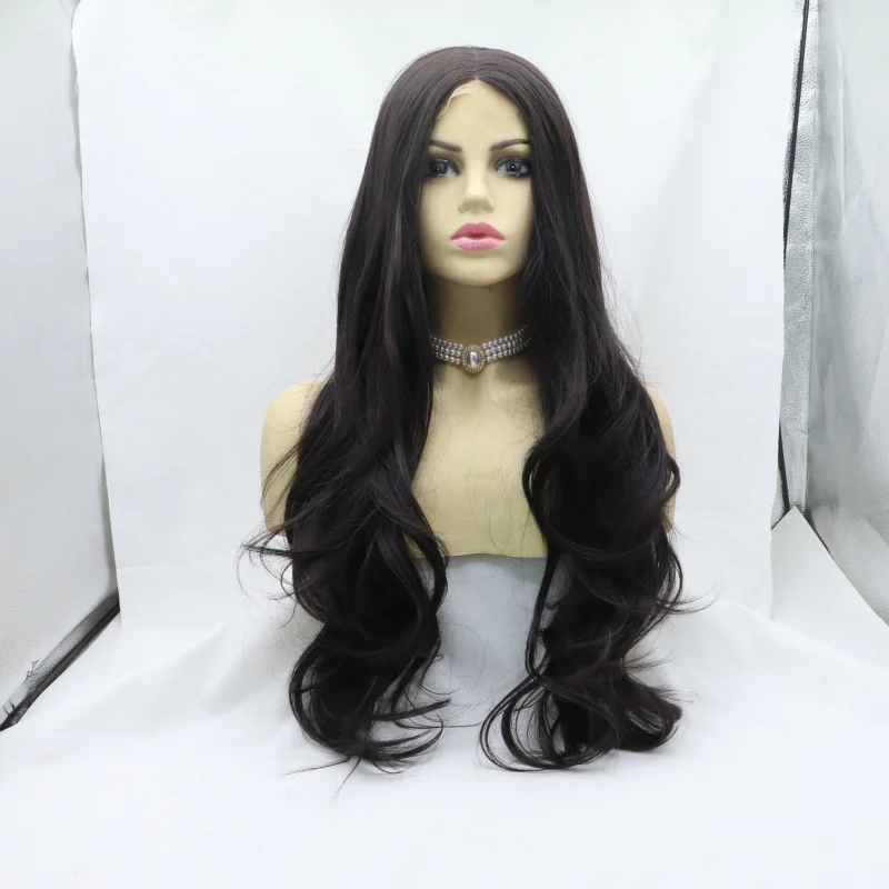 

Daily use full head , matte high-temperature fiber, black-brown long curly hair, comfortable rose net women's wig