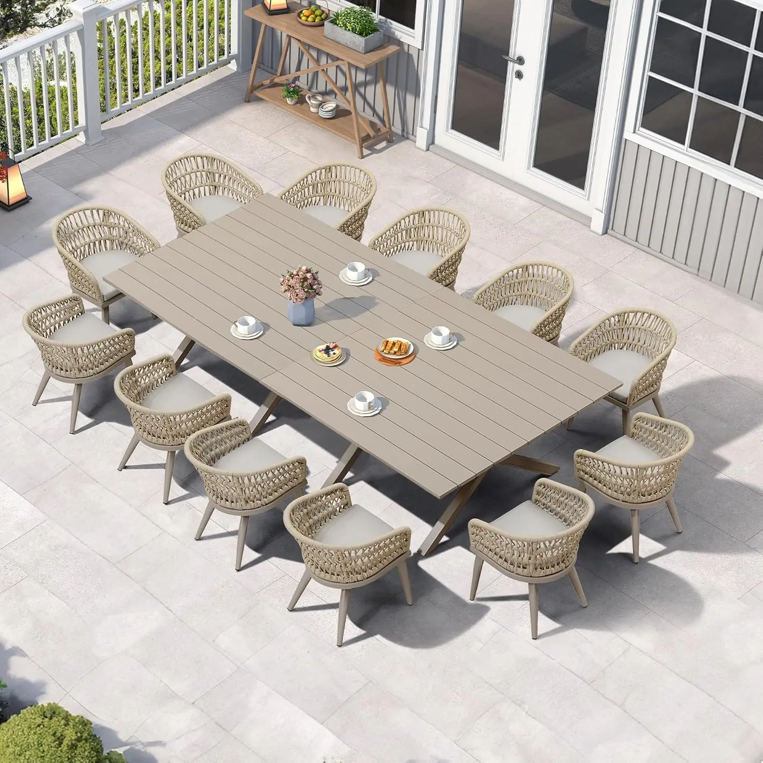 Purple Leaf 14 Pieces Outdoor Dining Set All-Weather Pe Rattan Outdoor Patio Furniture Set With All Aluminum Frame Rectangular