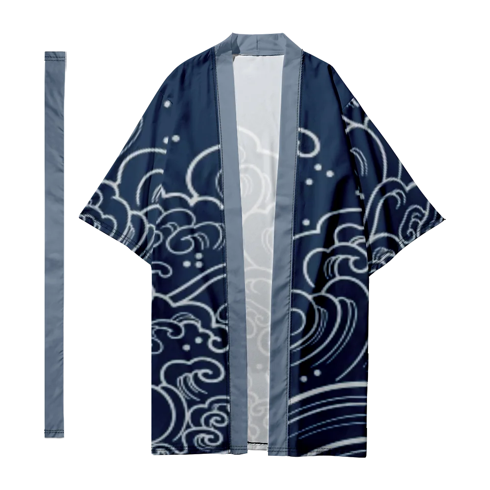 Yaz dalga baskı Kimono erkekler kadınlar havai gömleği moda şık Trend plaj gevşek Yukata bornoz Kimono japonya giysileri Tops