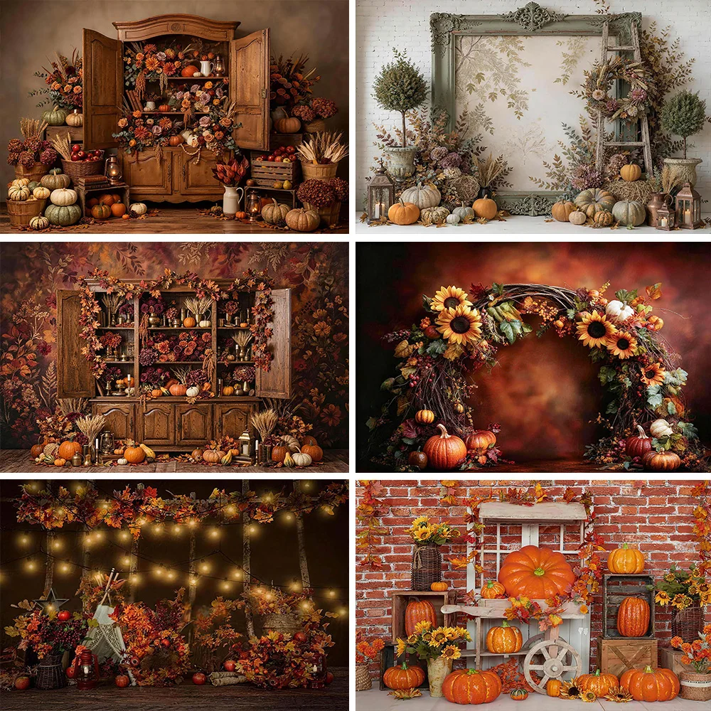 Autumn Pumpkin Harvest Background Kids Cake Smash Photography Fall Thanksgiving Adult Birthday Portrait Backdrop Photo Booth