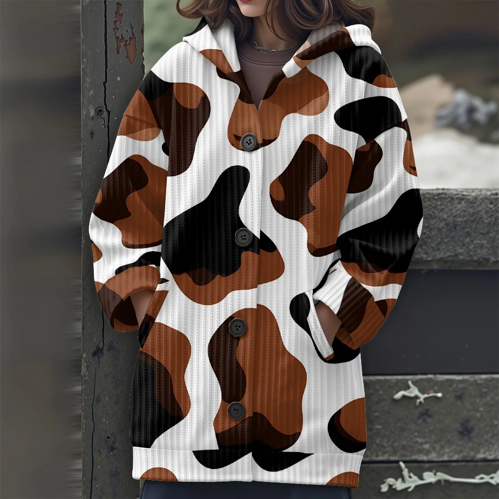 2025 New Women's Long Sleeve Hooded Sweater Casual Fashion Knit Tunic Top Oversize Printing Pullovers Streetwear