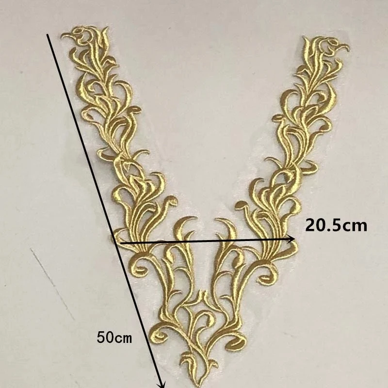 50*20.5CM/Gold Patches Bodice Fabric Applique,Lace Embroidery Sew On Patch Decoration for Bridal Gown,Wedding Dresses