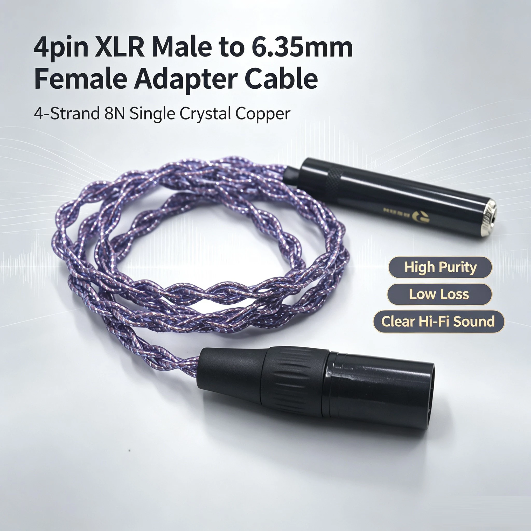 4-Strand 8N Single Crystal Copper 4pin XLR Male to 6.35mm Female Adapter Cable For headphone amplifiers, DACs