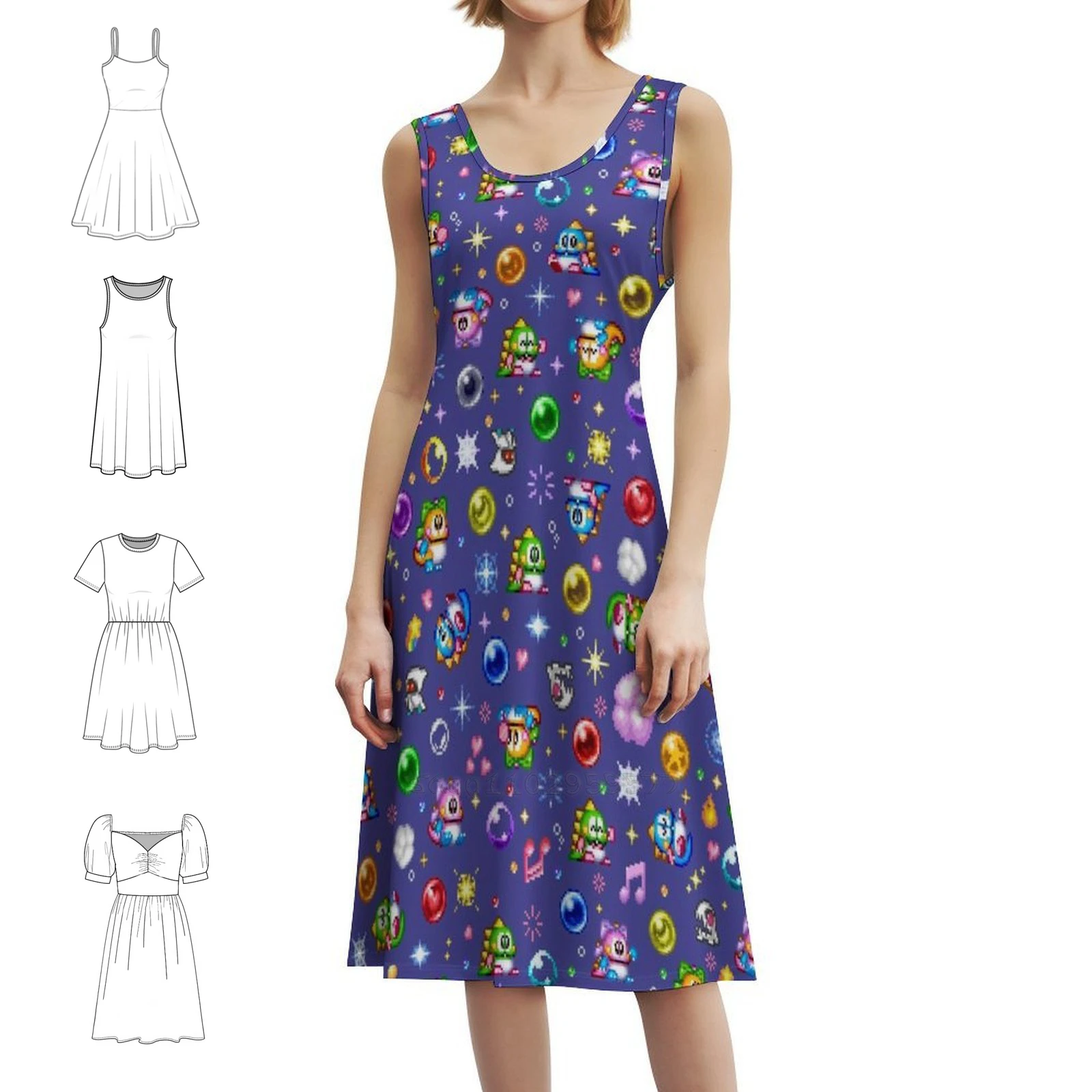 Bubble Bobble-Blue Preppy Style Mini Dress For Women A-Line Loose Fit Casual Day Dress Bubble Bobble Puzzle Bobble Bub Bub