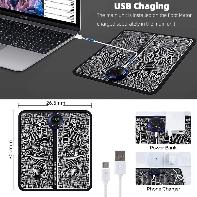 充電式電動フットマッサージパッド、ツボは痛みを和らげ、筋肉を刺激し、血液循環を改善します