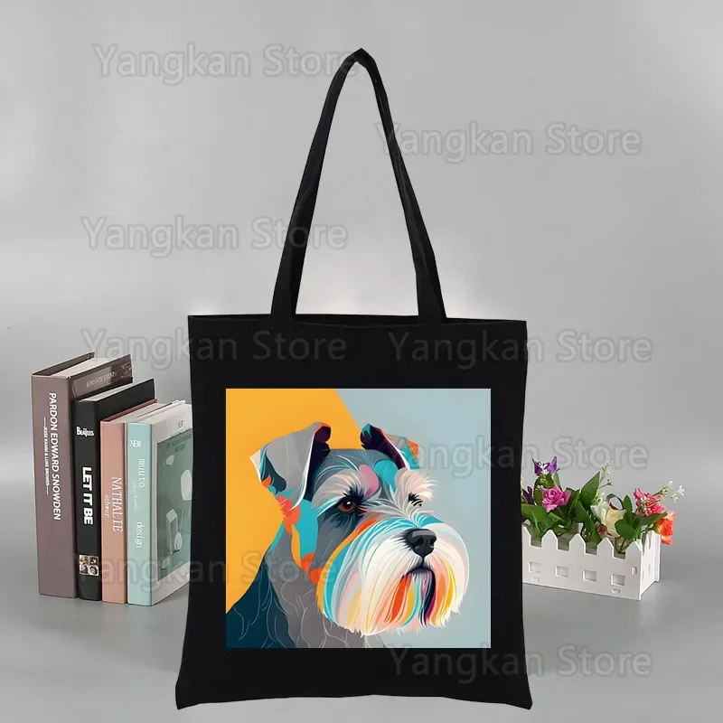 Schnauzer Art bolsa de lona para meninas, preto Totes, impressão simples, sacos de compras, pacote vida casual, recém-chegados