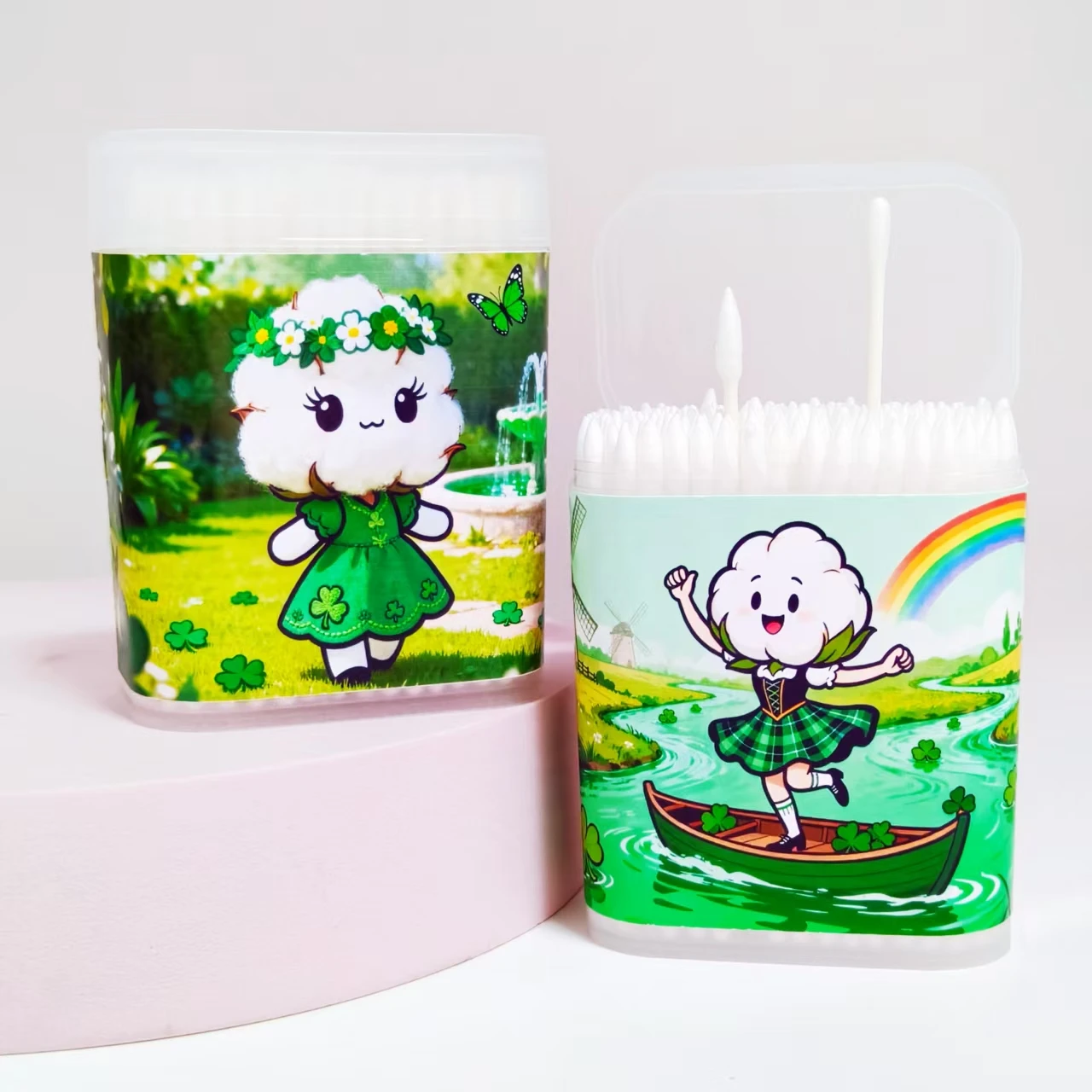 200pcs/600pcs St. Patrick's Day fine shaft white cotton swab frosted boxed double holiday gift cotton swab