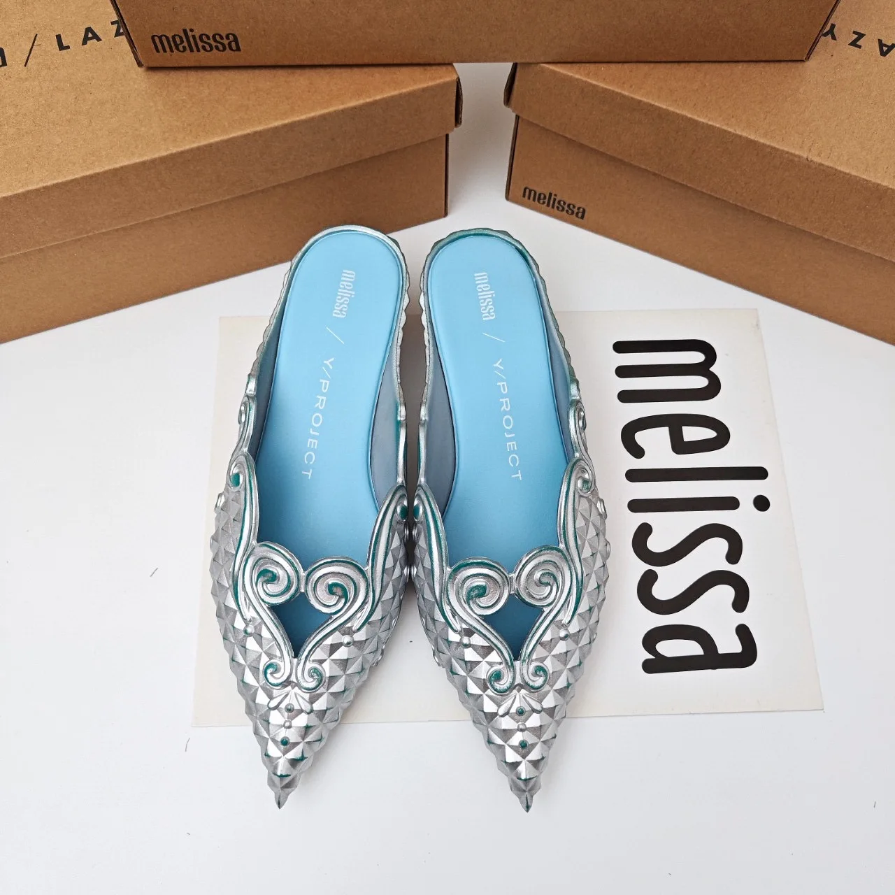 Mini Melissa Square Buckle Pointed Toe Sandals Pumps for Women