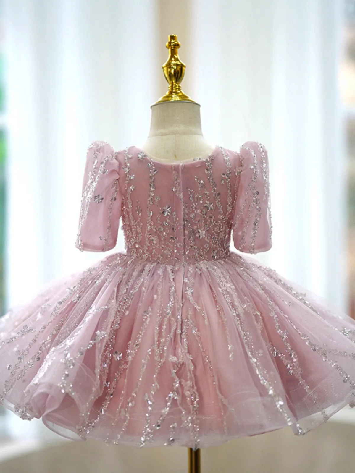 Light Luxury Flower Girl Wedding Princess Ball Gown Children Cute Pink Birthday Party Walk Show Performances Dress y1264