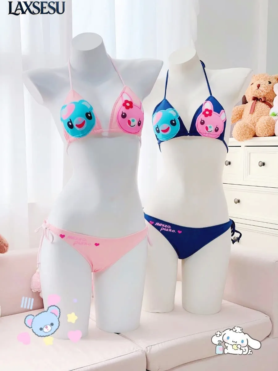 Cartoon Girl's Bikini Set Straps Cute Swim Suit Femme Fashion Print Sexy Swimwears Summer New Kawaii Y2k Women Swimsuit