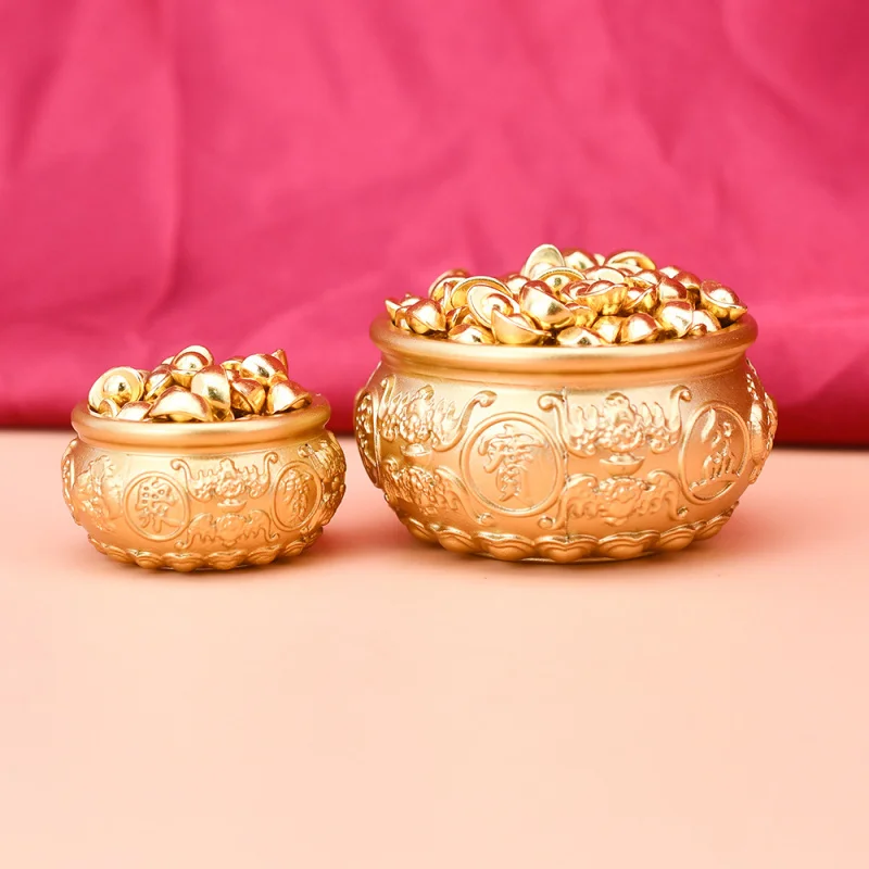 Wholesale Two Pieces Price Yellow Five Blessing Cornucopia Alluvial Gold Small Yuanbao Solid Cornucopia Lucky Basin Lucky Pot Me