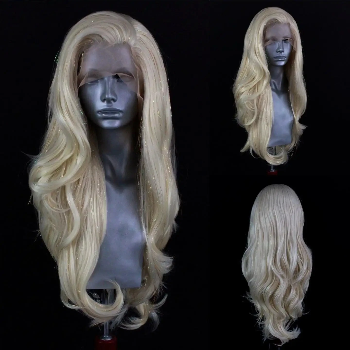 Green Blonde Color Glueless Synthetic Hair Lace Front Wig For Black Women High Temperature Fiber  Hairline Cosplay