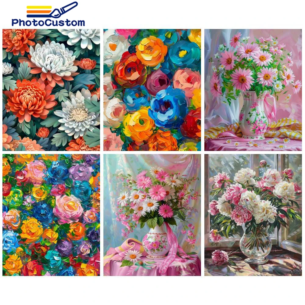 

PhotoCustom DIY Painting By Numbers Flower Oil Acrylic Paint Set Coloring By Numbers For Home Decor Canvas Painting