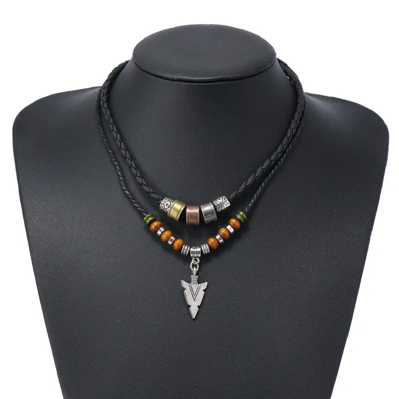 Trendy Hip Hop Tribal Arrow Pendant Double Beaded Necklace Men's Retro Fashion Men's Daily Life Jewelry Gift Accessories
