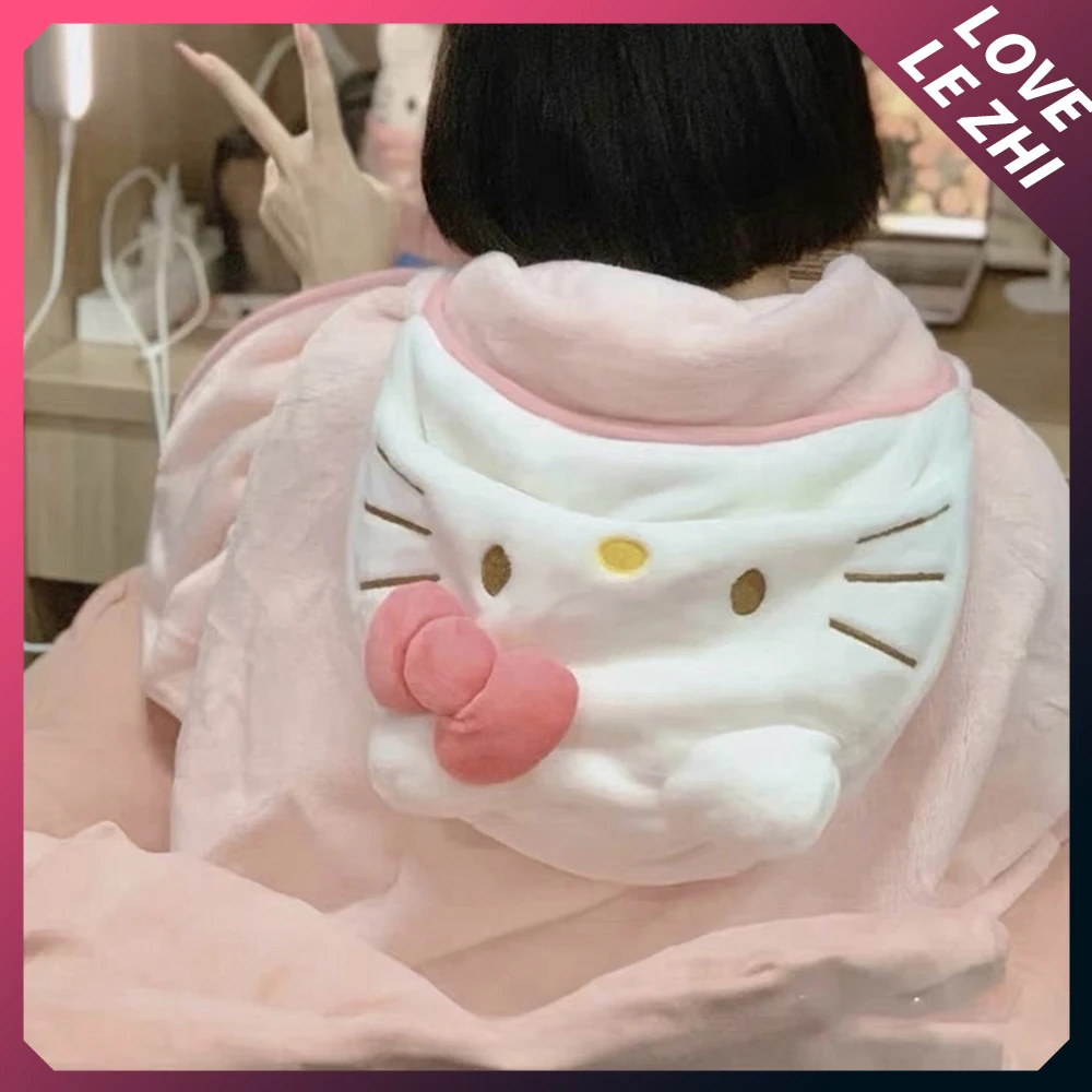 

Sanrio Hello Kitty Pink Plush Cape Thin Blankets Kawaii Cartoon Kitty Penguin Shark Keep Warm Soft Blankets Girl Festival Gift