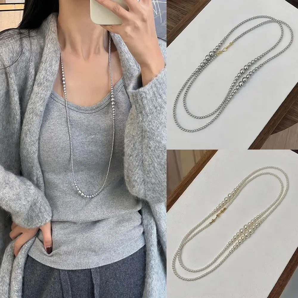 

High-end Exquisite Elegant Pearl Necklace Copper Double Layer Wear Long Chain Necklace Charming Pearl Choker Jewelry Accessories