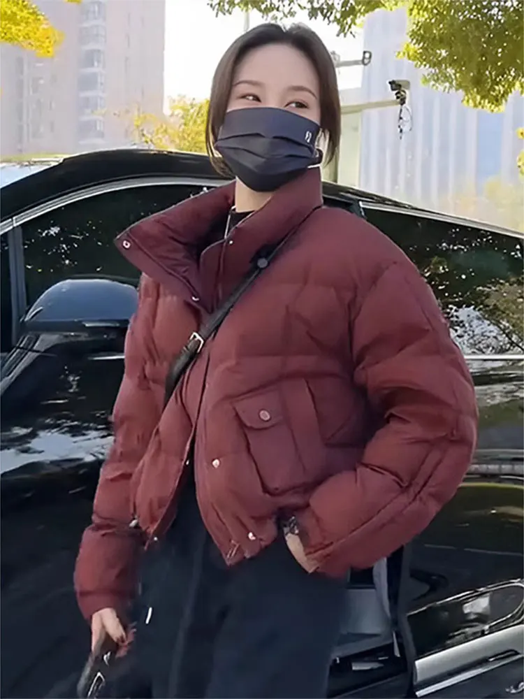 

Утепленная хлопковая куртка Ankela для женщин: модное пальто-пуховик в корейском стиле, короткое, теплое, повседневное, зимнее.