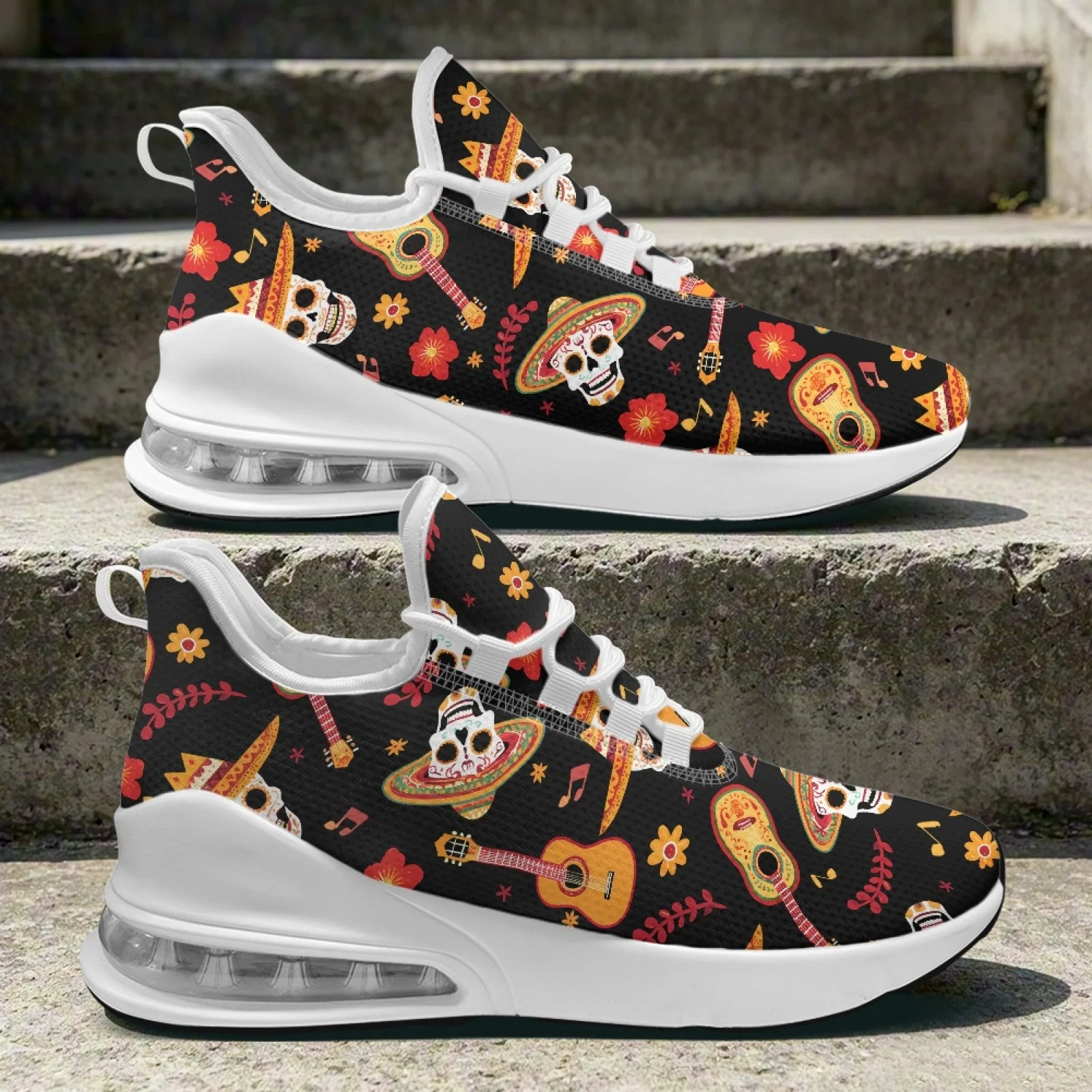 PENSTROLL Skull and Floral Fashion Womens Sneakers for Teenagers Walking Sports, Breathable Running Shoes for Women