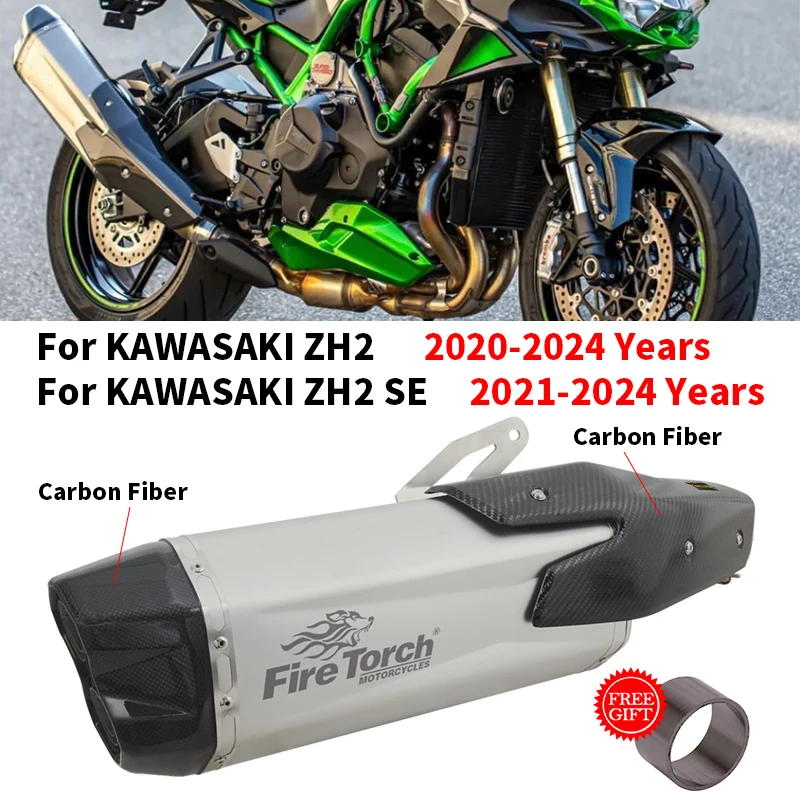 

Slip On Motorcycle Exhaust System Carbon Fiber Escape Connect Original Muffler Moto For KAWASAKI ZH2 SE 2020 2021 2022 2023 2024