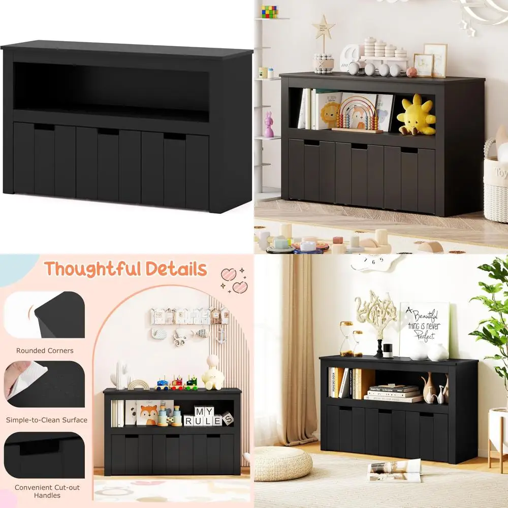 

Compact Kids' Bookshelf with Detachable Drawers for Playroom and Nursery Storage, 40 Wide in Black