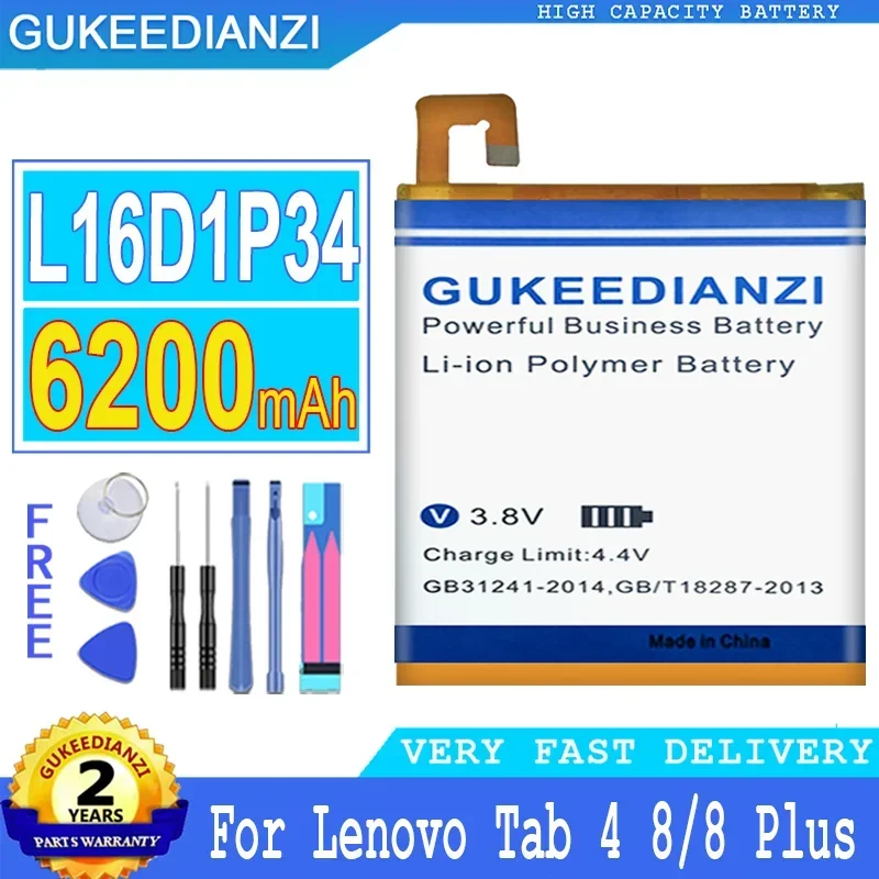 

Аккумулятор GUKEEDIANZI L16D1P34 для LENOVO TAB4 8 TB-8504N TAB4 8 plus TAB48 TAB48 plus TAB4 8 Plus, батарея большой мощности, 6200 мАч