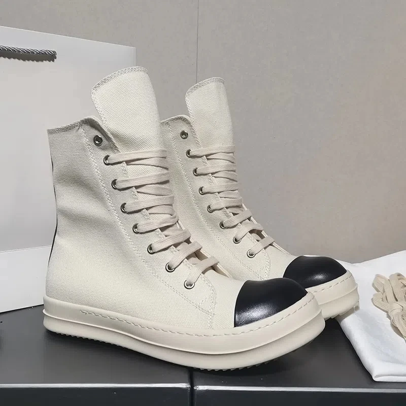 

2025SS New High Top Canvas Shoes Beige Zipper Height Increasing Thick Sole Sneaker Man Shoe Men's Sneakers