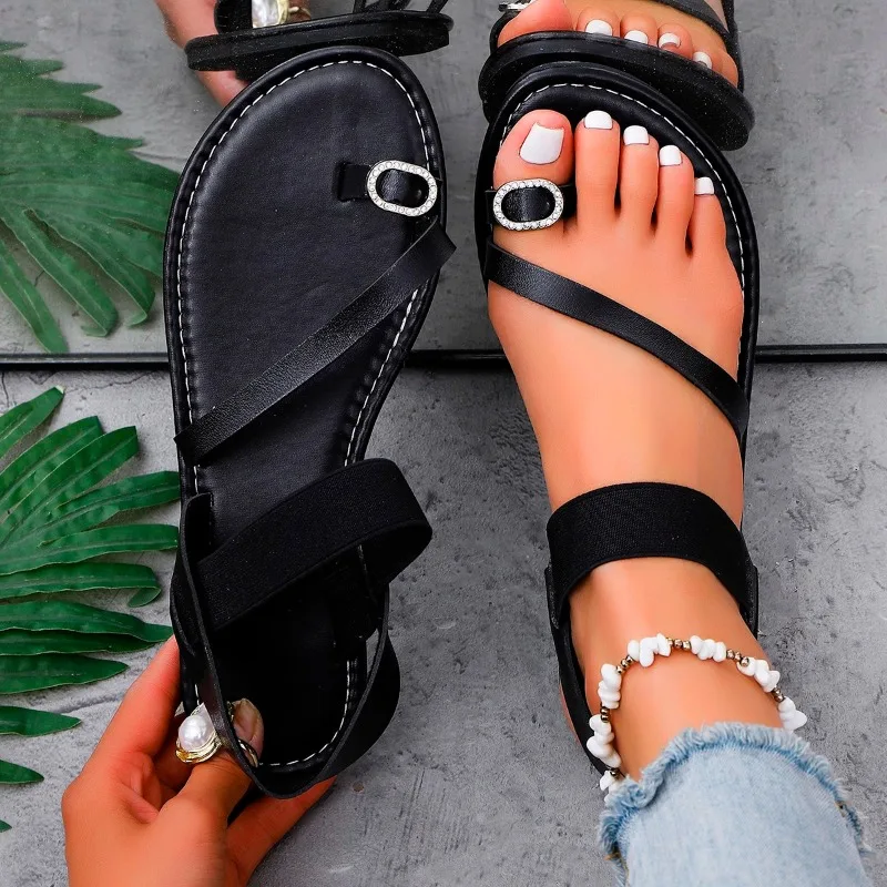 

2025 New Women Sandals Ladies Flat Heels Clip-toe Casual Rome Sandals Summer Ankle Buckle Strap Female Beach Shoes Женская Обувь