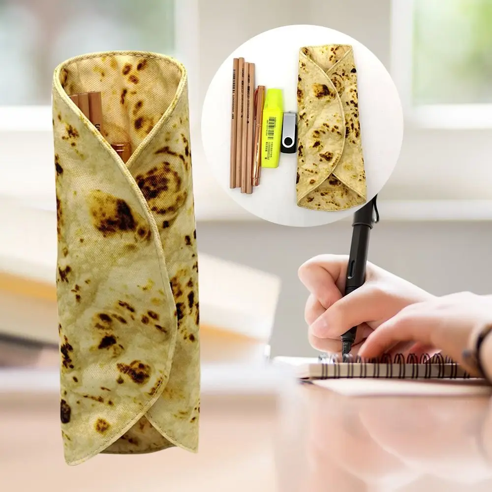 Criativo Tortilla Roll Pencil Case, Bolsa de lápis engraçado, Saco de suporte de lápis portátil, Material escolar de escritório