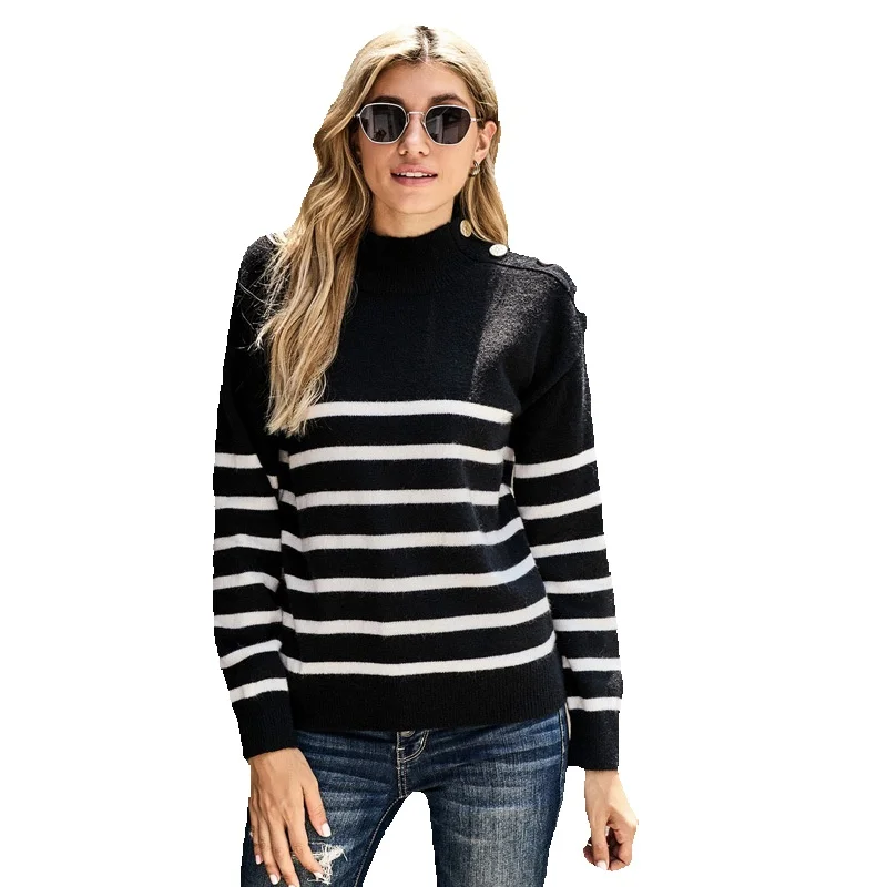 

2023 Winter New Stripe Loose Sweater Casual Round Neck Pullover 272111