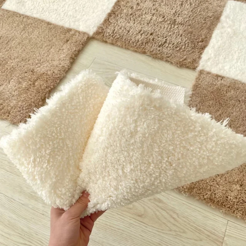 10pcs Solid Flocking Patchwork Carpet Puzzle Bedroom Bedside Plush Area Rug Square Living Room Fluffy Non-slip pads