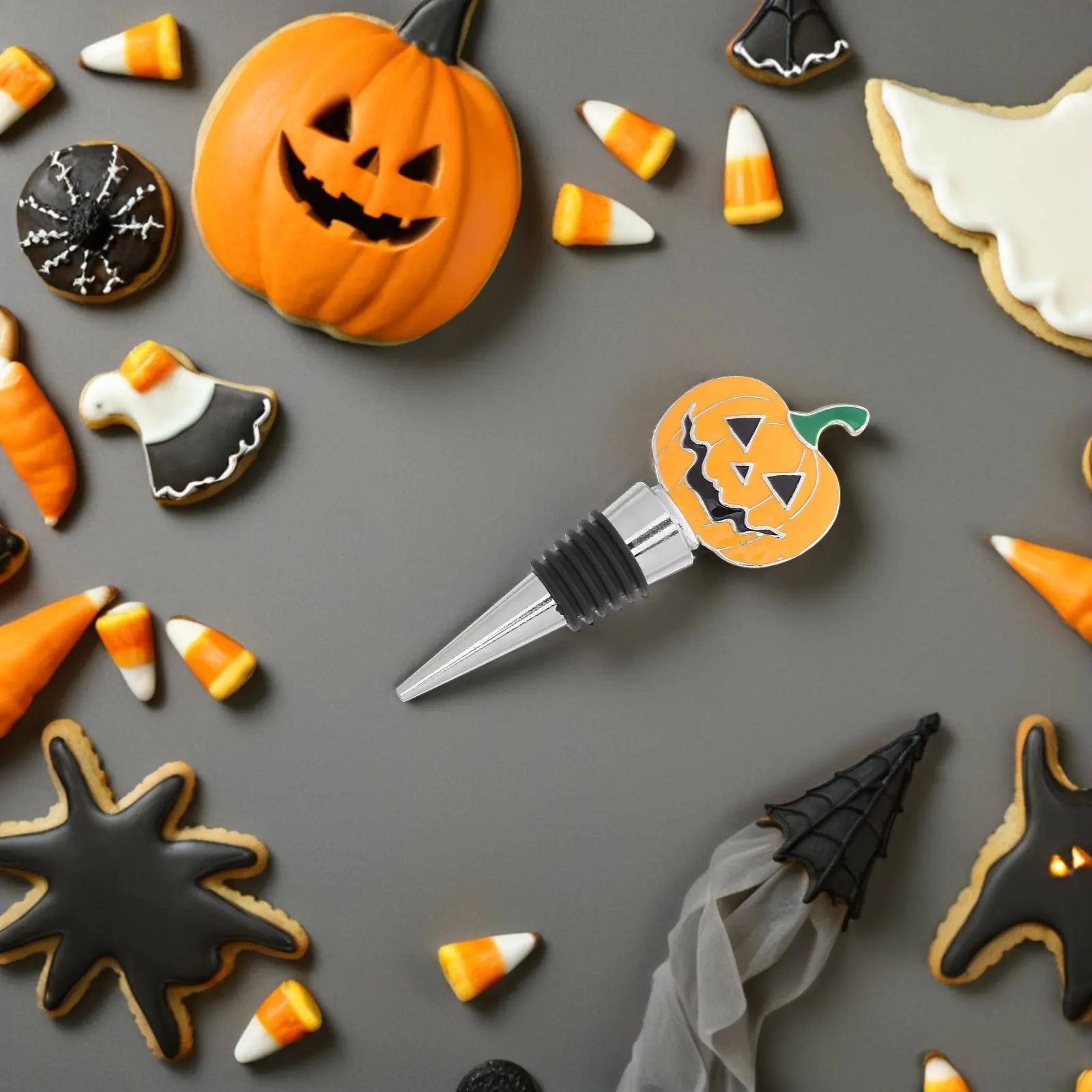 2Pcs Halloween Wine Stoppers Pumpkin Design Zinc Alloy Reusable Bottle Stopper for Wine Preservation Flavor Retention Bar