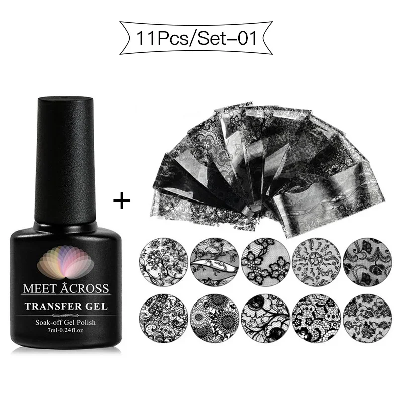 

MEET ACROSS 7ml Flower Sticker Transfer Gel Nail Polish Kit Starry Sky Soak Off UV Gel Nail Supplies For Manicure DIY Nails Art