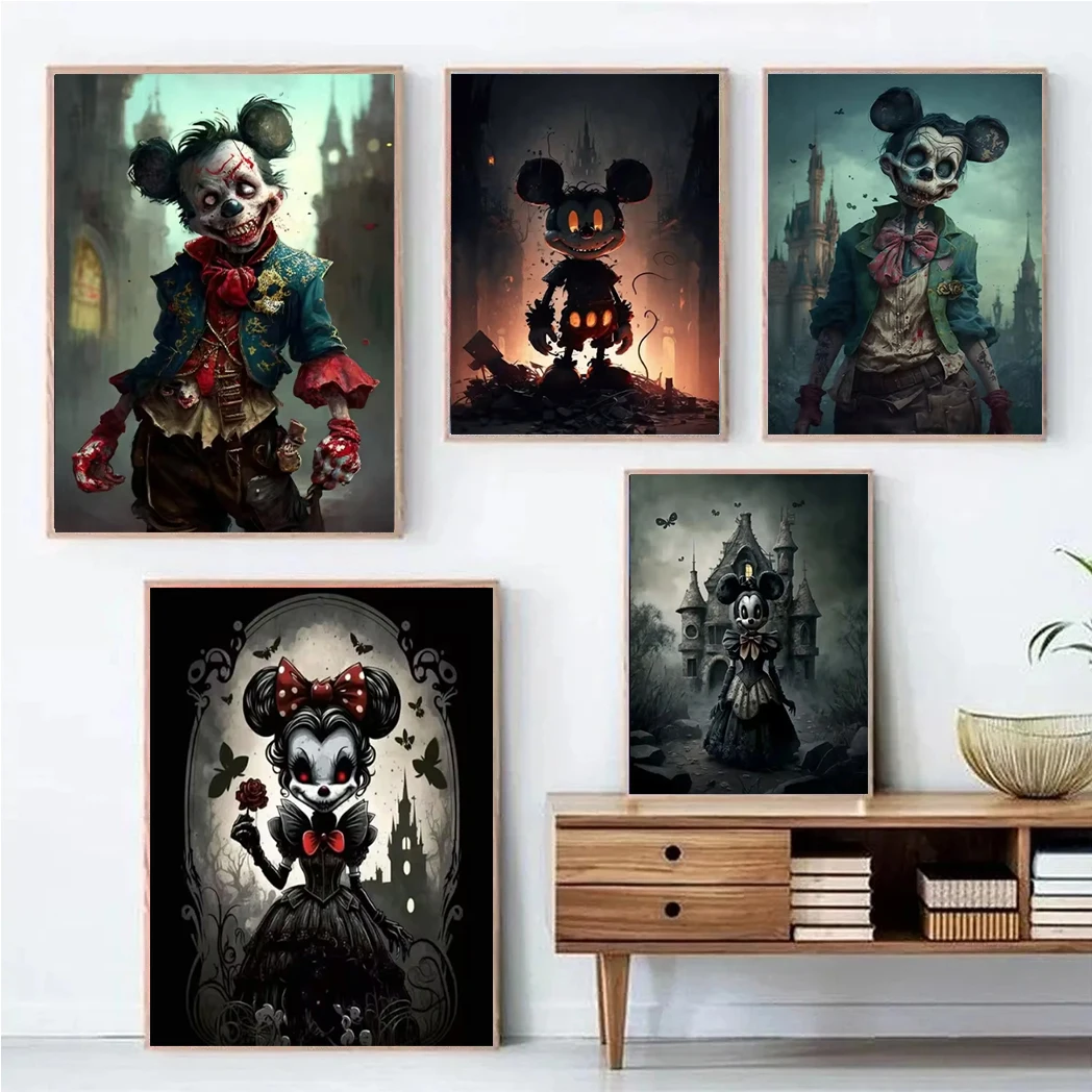 مطبوعات فنية مصغرة ديزني لغرفة المعيشة ، ديكور المنزل ، قوطية ، لوحة قماشية زاحفة ميكي ماوس ، لوحة جدارية