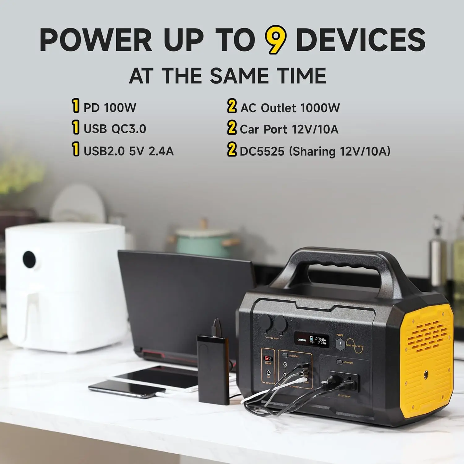 Portable Power Station 1075Wh,120V AC Outlet, Fast Charging, Electric Generator  Outdoor Hiking Home Emergency Backup