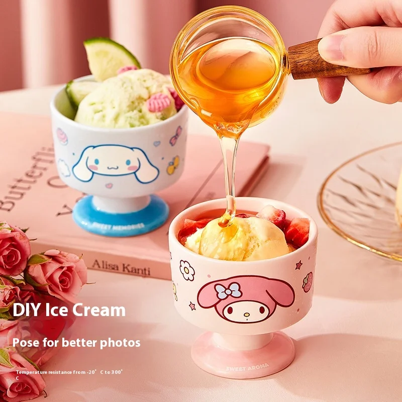 

Sanrio Ceramic High Footed Mug Cute Ice Cream and Pudding Cup for Home Use Elegant Design Kitchen Dining Bar Drinkware