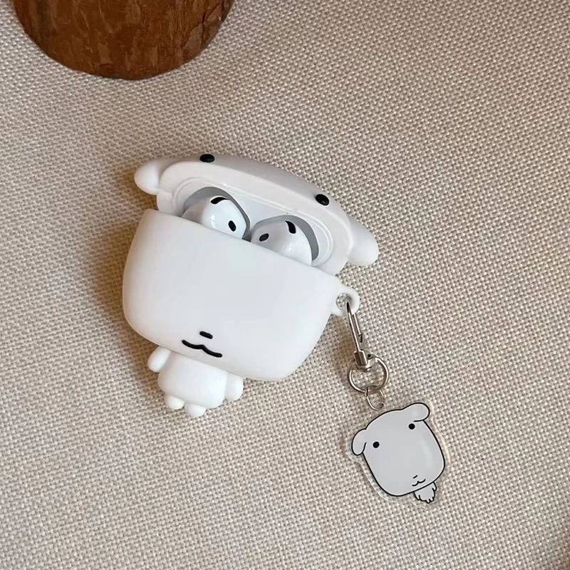 3D Cartoon White Dog Earphone Ear Bag Case Cover For Apple Airpods Pro 3 2 4 With Pandent image 3