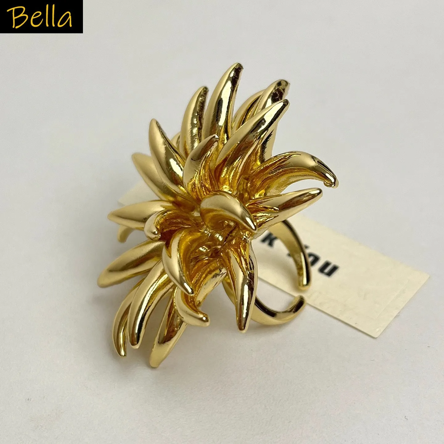 

large ring flower gold silver color unique design luxury metal jewelry