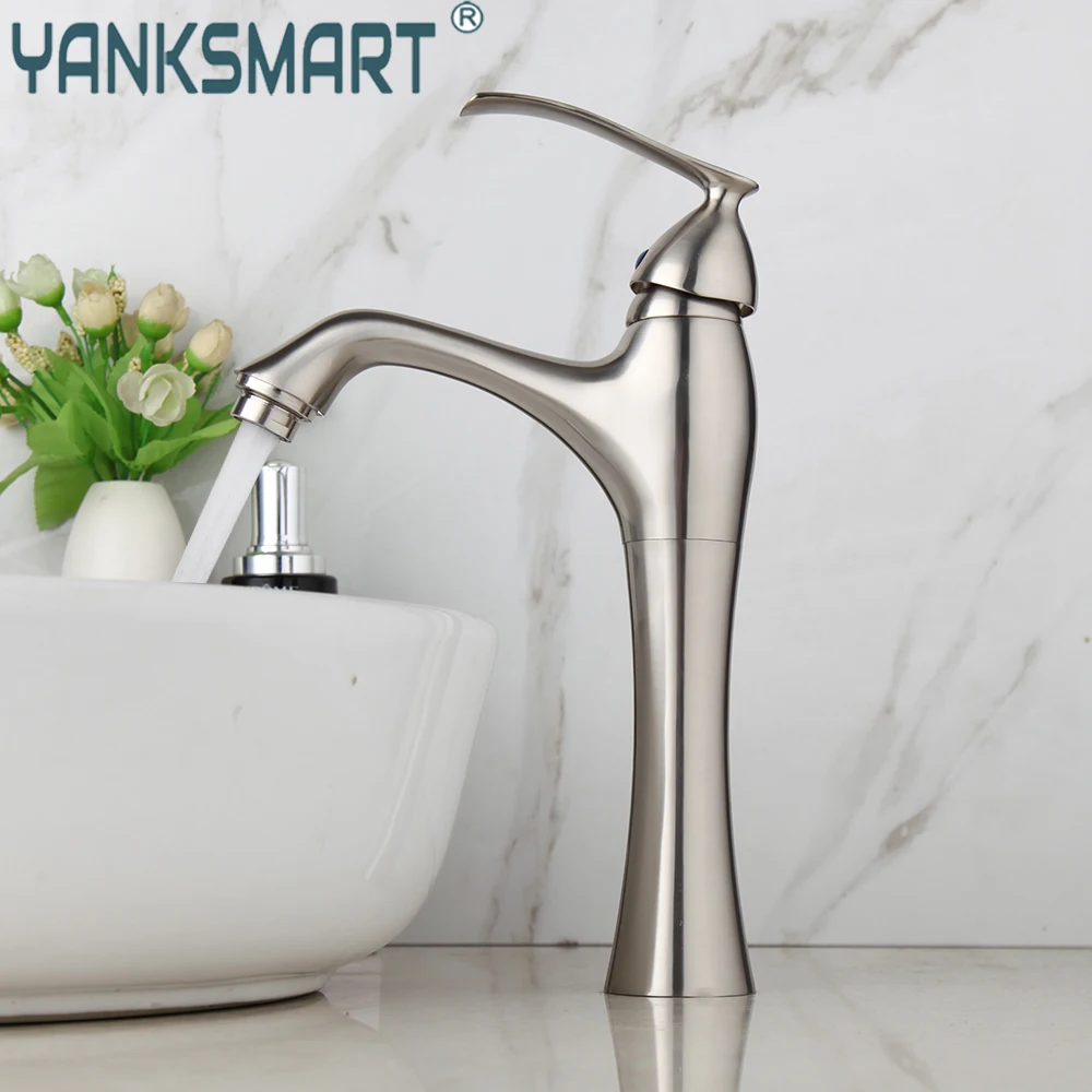 

YANKSMART Brushed Nickel Bathroom Faucet Basin Sink Deck Mount Faucet Washbasin Single Hnadle Bathtub Faucet Mixer Water Tap