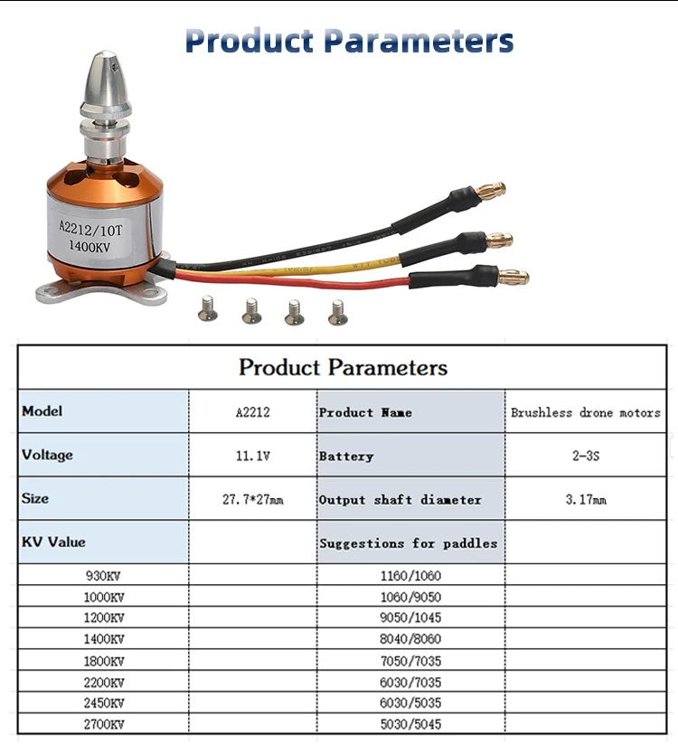 10 ชิ้น ฟาราดี A2212 1400KV BLDC |   มอเตอร์โดรนน้ำหนักเบาประสิทธิภาพสูง