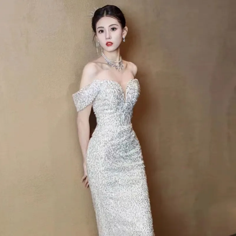 

Ele Tailored Wedding Dr One oulder Outing Gown for Women Fi Tail Design Simple Sli New 2024 Bridal Dr