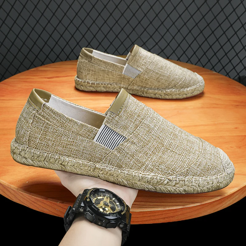 Summer Fashion Canvas Men's Casual Shoes Handmade Weaving Fisherman Shoes Fashion Casual Flat Espadrilles Driving Shoes Big Size