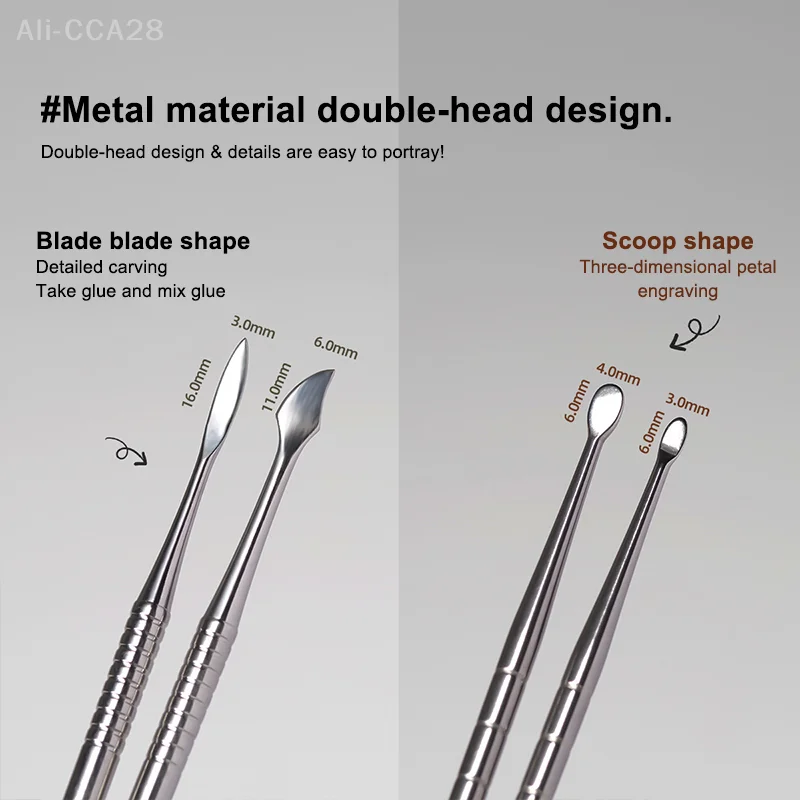 3 szt. Dwustronne szpatułki do zdobienia paznokci, pisaki do rzeźbienia żelu UV, końcówki do malowania, narzędzia do manicure do tworzenia wzorów kwiatowych w nail art.