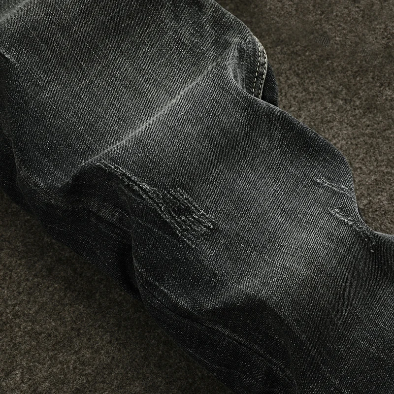 Fashion Designer Men Jeans High Quality Retro Black Gray Straight Slim Fit Ripped Jeans Men Trousers Vintage Denim Pants Hombre