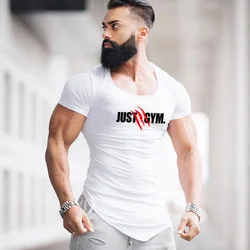 Mens Running Sport T-Shirts Summer Cotton Breathable Slim Fit Sportswear Gym Bodybuilding Fitness Short Sleeve Muscle Shirts