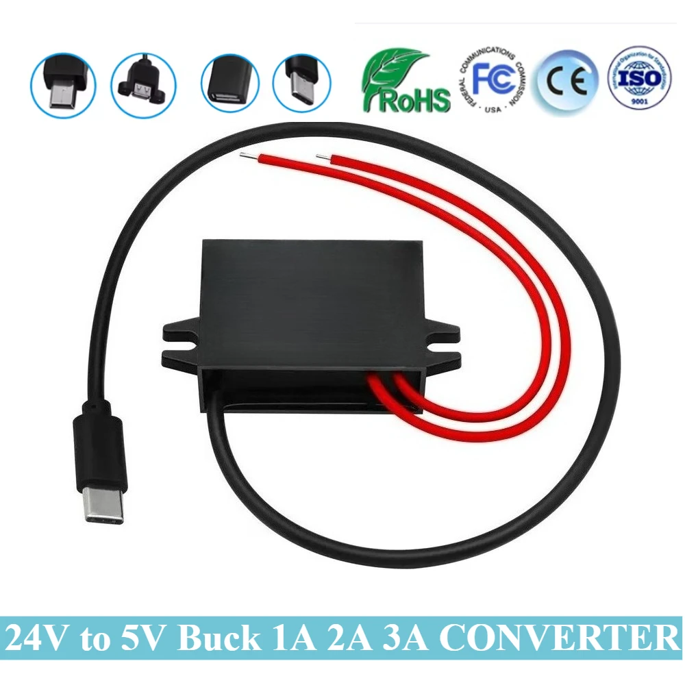 

24V to 5V Buck 1A 2A 3A AC to DC Step Down Converter Stabilizer Mini Micro Type C With Multi Types USB Female USB Connector ROHS
