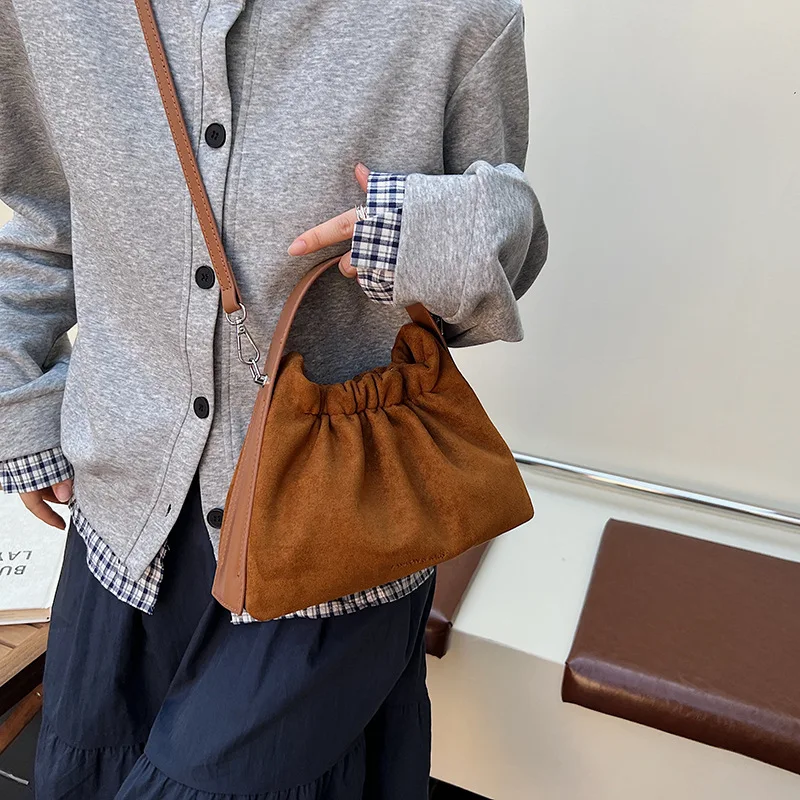 

Новинка 2025, нишевая модная сумка, маленькая сумка, женская замшевая сумка-ведро, плиссированная сумка, сумка через плечо