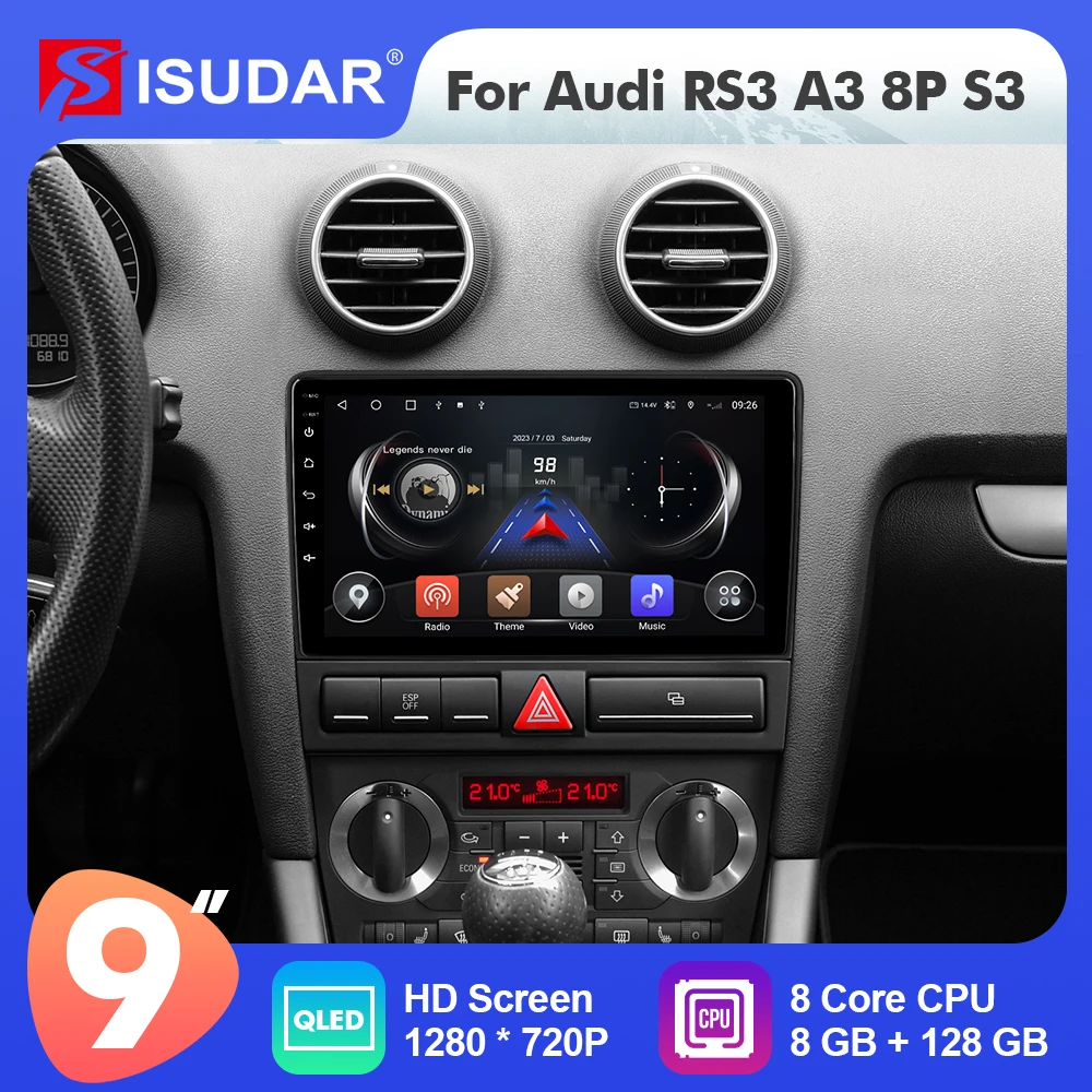 

9 Inch Isudar Android 12 Car Radio For Audi RS3 A3 8P S3 2003-2012 Carplay Auto Stereo GPS No 2din