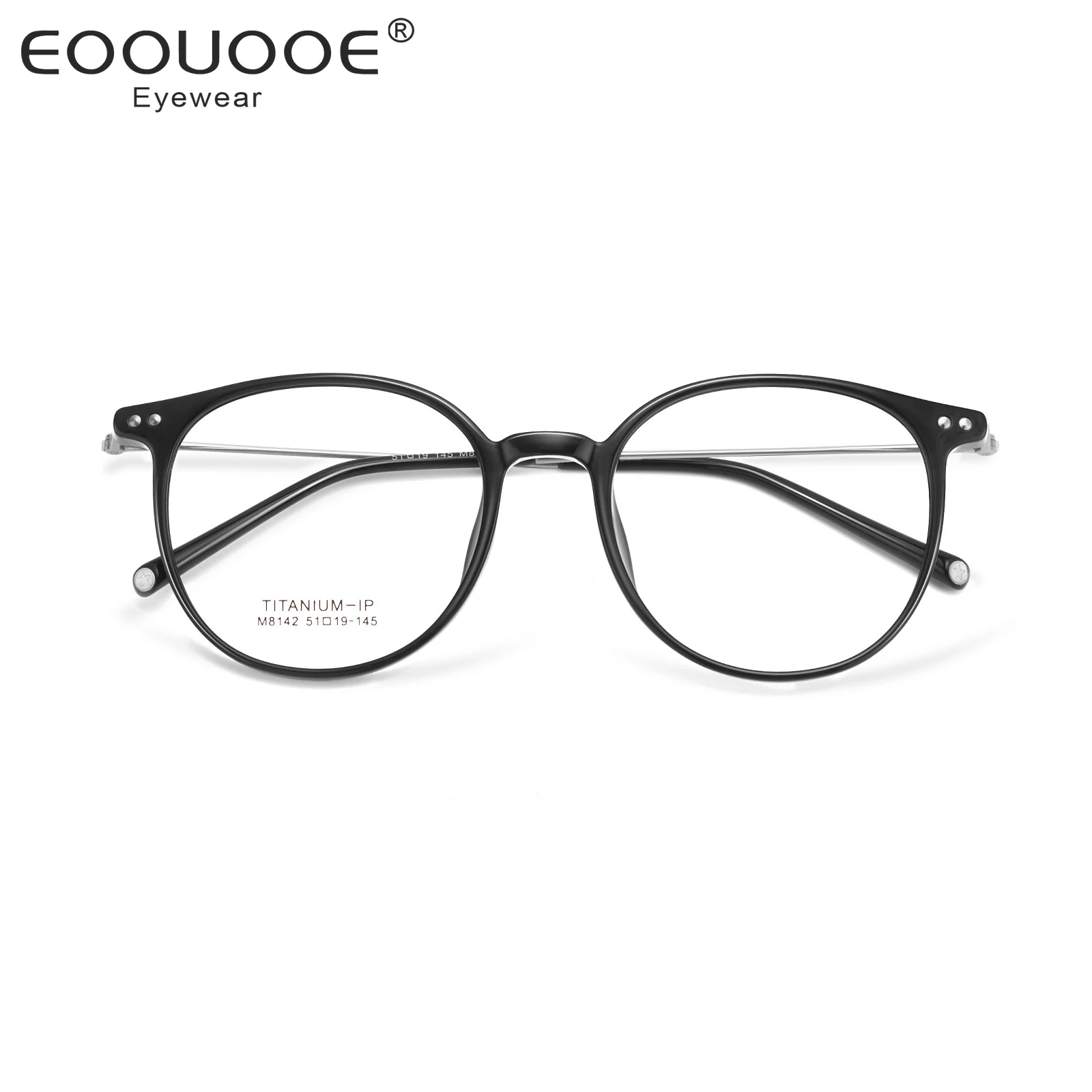 

51mm Titanium Glasses Frame Fashion Retro Round TR90 Optics Myopia Eyeglasses Clear Lenses Prescription Women Men Eyewear