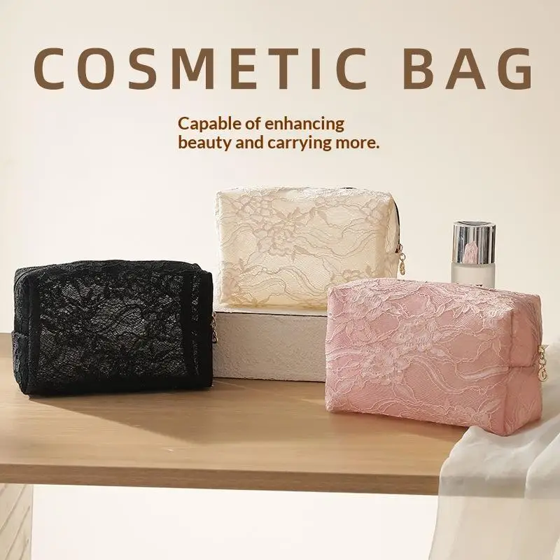Storage Organizer Floral Lace Makeup Bag Flower Printed Cosmetic Pouch Large Travel Cosmetic Bag Makeup Accessory