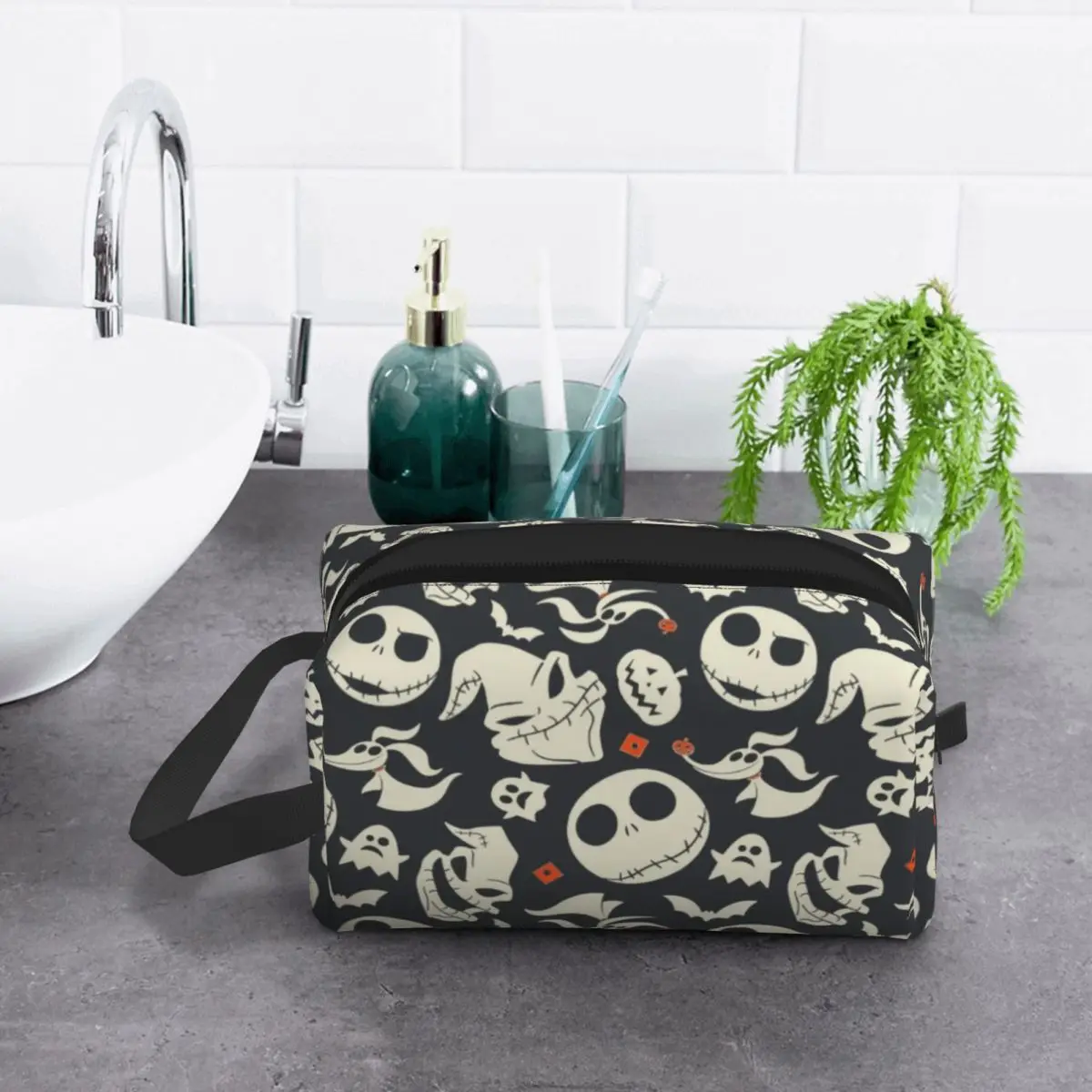 Custom Jack Skellington Makeup Bag for Women Travel Cosmetic Organizer Cute The Nightmare Before Christmas Storage Toiletry Bags